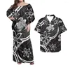 Lässige Kleider Traditionelles polynesisches Blumenmarkendesign One-Shoulder-Maxikleid Elegante Frauen Bodycon Kurzarm Sommerkleid Strand 4XL
