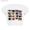 Dames T-shirt Vintage Eye Print Zwart vrouwelijk T-shirt Korte mouw O nek Slim T-stukken Amerikaanse streetwear Y2K Harajuku Gothic 90s vrouwen Crop Tops T240110