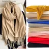 Scarves 2022 Winter Scarf Solid Thick Women Cashmere Scarves Neck Head Warm Hijabs Pashmina Lady Shawls And Wraps Bandana Tassel Q240111