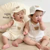 Summer Baby Muslin Clothing Set Cartoon Bear Infant Romper Hat Coat Soft Cotton Breathable Jumpsuit for Boys Girls 03 Years Old 240110