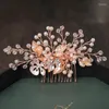 ヘアクリップパールクリスタルフラワーリーフ葉のコームバインバンド女性花嫁ウェディングアクセサリークリップジュエリー