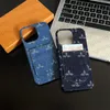 Marken-Telefonhülle, Designer-iPhone-Hülle für iPhone 15 Pro Max Hüllen, Kartenhalter, Apple iPhone 14 Pro Max 13 12 13promax Hülle, luxuriöse Monogramm-Denim-Stoff-Telefonhülle