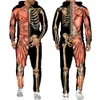 Halloweeen Cosplay Skeleton Splanchna 3D över hela tryckta dragkedja Tracksuits Men's Hoodie Pants 2 PCS Set Streetwear Suits 240110