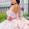 Wunderschöne rosa Quinceanera-Kleider für 15 Jahre 2024, Ballkleid, sexy V-Ausschnitt, schulterfrei, Applikation, Spitze, langes Partykleid für Mädchen