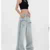 Women's Jeans 2024Women's Autumn And Winter Fashion Retro Solid Flash Color Patchwork High Waisted Loose Straight Leg Denim Wide Pants