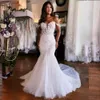 Fulllace off spalla sirenetta sposa illusione avorio da sposa per donne nere ragazze abiti da matrimonio tulle abito da sposa in stile semplice d068 407