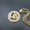 Hip Hop runder indischer Yoga-Anhänger mit Seilkette, goldene Farbe, 14 Karat Gelbgold, OHM, hinduistische, buddhistische, AUM-OM-Halsketten, Indien-Schmuck