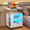 HNEBC LED Nightstand with Wireless Charging Station,Nightstand Has Adjustable Rotary Table,with One Drawer and 2 Mezzanines/Infrared Induction 3 Color Lighting