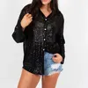 Women's Blouses Lady High Street Long Sleeve Loose Blouse Women Glitter Pocket Top Clothing Spring Fashion Sequins Turn-Down Collar Casual