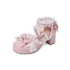 Scarpe eleganti 2024 Primavera Donna Décolleté Plus Size 22-28cm Perla Fiocco in pizzo Fibbia Lolita Cute Mary Jane Tacco spesso