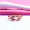 Cluster Rings Unique Design 585 Purple Gold Plated 14K Rose Inlaid Exquisite Crystal For Women Romantic Charm Wedding Jewelry Gift