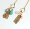 Pendant Necklaces Natural Stone Blue Beads Long Tassel Clover Drop Water Pendants Necklace For Women