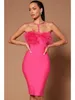 Lässige Kleider Lager Sommer Frauen Sexy Feder Rosa Schwarz Mini Bodycon Verbandkleid Geburtstag Bühne Kostüm Abend Club Party