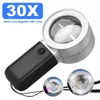 Equipments 30x Handheld HD Magnifying Glass Lens with 4LED Lights UV Money Checking Illuminated Magnifier Loupe for Reading Jewelry Repair