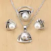 Set Perla d'acqua dolce con perline Set di gioielli in argento sterling 925 Decorazione di nozze per donna Set di orecchini/pendente/anello/collana