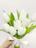 Fleurs de mariage 2024 Whitney WB170 classique bouquet simulé fleur tulipe blanche mariée tenant un bouquet de fleurs en soie