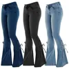 Женские брюки джинсовые для женщин джинсы клеш на шнуровке расклешенные брюки со средней талией американская винтажная уличная одежда Y2k