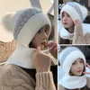 Women's winter hood thick wool knitted hat+scarf fur fluffy crochet hat outdoor skiing women's Skullies hat warm headgear 240110