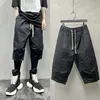 メンズトラックスーツサマーダークパーソナリティステッチルーズニーパンツショートファッションデザイナー作業服ミドルカジュアル