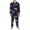 Vêtements de nuit pour hommes Space Stars Planètes et fusées Hommes Pyjamas à manches longues Costume masculin Set Homewear