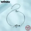 Bangles WOSTU 925 Sterling Silver Snake Style Box Chain Bracelets Women Shiny CZ Animal Adjustable Links Wrist Girl Party Jewelry Gift