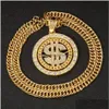 Ожерелья с подвесками Позолоченные кубинские цепочки Ожерелья Хип-хоп Рэп Певец Деньги Знак доллара Ожерелье с подвеской для женщин Мужчины Девушки Колье J Dhj3Y