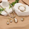 Sets GLSEEVO Natürliche Barockförmige Perle Frauen Schmuck Halskette Armband Ohrring Ring Set Strass Intarsien Luxus Kleid Zubehör