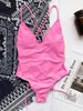 Women's Swimwear 2024 V Neck Scrunch BuFemale One Piece Swimsuit Women Backless Monokini Sexy High Cut Bathing Suit Swim Bodysuit