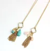 Pendant Necklaces Natural Stone Blue Beads Long Tassel Clover Drop Water Pendants Necklace For Women