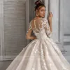 Squisiti abiti da sposa floreali appliques a maniche lunghe in pizzo abiti da ballo da sposa Vietidos de senza personalizzato