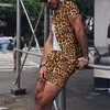 Herrespår män toppar skjortor tryck kostym 2 stycken casual mode leopard m-3xl skjorta korta ärm shorts