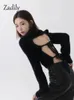 Zadily Winter Korean Style Slim Longhair Seater Women Sexy Backless Ladies Crop Fall Fame Pullover 240111