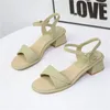 Sandalen Sommer 2024 Grüne Schuhe Ein Wort Damenschuhe Büroarbeit Für Frau Quadratische Absätze Mittlerer Designer Das Angebot F