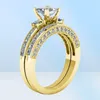 Moda feminina Gold Bridal Wedding Ring Set Moda Gold Jewelry Promise CZ