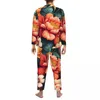 Men's Sleepwear Floral Print Pajama Sets Autumn Vibrant Flower Lovely Night Man 2 Pieces Oversize Custom Home Suit Birthday Present