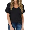 Hot Sell Women Casual T-shirt Solid Color V-Neck Loose Casual Summer Knit Kortärmade toppar