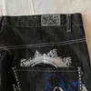 Kvinnors jeans koreanska mode y2k street hip hop hajuku mönster tryckt baggy casual svarta byxor hög midja rak ben bred