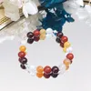 Bangles Lii Ji Natural Garnet Red Jasper Carnelian Moonstone American 14K Gold Filled 6mm/8mm Elastic Bracelet 18cm For Female Jewelry