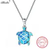 Collares Blaike 925 plata esterlina lindos colgantes de tortuga para mujeres océano azul fuego ópalo collar mujer piedra natal gargantilla joyería de boda