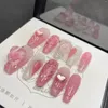 False Nails Pink Handmade Press On Full Cover Rhinestone Heart Korean Wearable Artificial Nail With Designs DIY Manicure