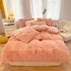 Vinter varm plysch täcke täcker rosa romantisk prinsessa mink sammet fluffy flanell quilt cover lyx sängkläder set king size 240111