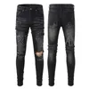 Amirs Jeans Designer Heren Jeans Paarse Merk Jeans High Street Hole Star Patch Heren Dames Amirs Star Borduurpaneel Broek Stretch Slim-fit Broek Broeken