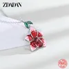 Sets ZDADAN 925 Sterling Zilveren Bloemen Waterdruppel Ruby Ring Oorbellen Ketting Set Voor Vrouwen Bruiloft Sieraden Cadeau