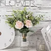 Decorative Flowers Coffee Table Centerpiece Elegant Artificial Roses Eucalyptus Decor For Home Room Farmhouse Kitchen