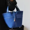 Borsa tote di design borsa a secchiello 18 cm 10A specchio qualità blu totale fatta a mano Borsa multifunzionale di lusso in tessuto patchwork speciale stile personalizzato con scatola originale