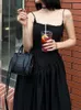 الفساتين غير الرسمية Weekeep Dark Gealthetic Black Long Long Dress Summer Street Streetwear Baggy Batwork Strap Midi Fashion Women Sundress Sundress