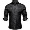 Chemises habillées en soie Paisley noire à manches longues pour hommes, chemise sociale de smoking décontractée, vêtements de luxe de styliste pour hommes 240111