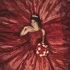 Новое красное платье Quinceanera, бальное платье с оборками и аппликацией, кружевной корсет с бисером, милые платья на день рождения 16, Vestidos De 15