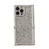 iPhoneに適したシルバーホワイトスタンドキラキラケース15 14 13 11 12 Pro Max電気めっきレンズ保護バックカバーホルダーめっきケース100pcs