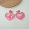 Brincos pendurados dia dos namorados moda cor rosa lantejoulas coração acrílico para mulheres romântico você faz sorriso amor gota brinco presente